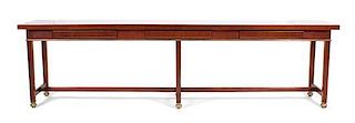 A Brass Inlay Mahogany Console Table Height 29 5/8 x 108 3/8 x 19 5/8 inches.