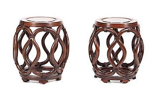 A Pair of Bamboo Carved Hardwood Tabourets Height 18 inches.