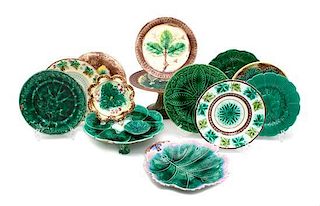 An Assorted Collection of Majolica Items Height of last 7 1/8 inches.