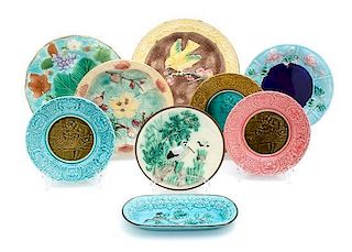 An Assorted Collection of Majolica Plates Diameter of largest 9 1/2 inches.