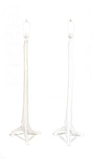 A Pair of Painted Floor Lamps Height 56 1/8 inches.