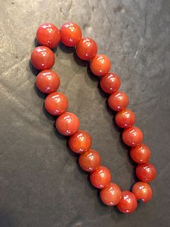 OLD Chinese Large Beads Dark Red Agate Neckalce, 15"