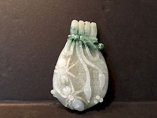 Old Large Chinese Carved Feicui Green Jade Boulder,  19th century