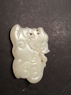 OLD Chinese White Jade Dog shape Pendant, 2 1/4" x 1 1/2" W