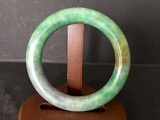 OLD Chinese Feicui (Green Jade) Bangle, 3 1/4" -2 3/8" diameter
