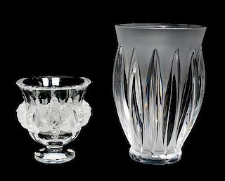 Two Lalique Frosted Glass Vases Height of taller 8 1/8 inches.