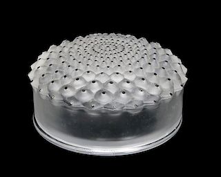 A Lalique Molded and Frosted Glass Box Diameter 4 inches.