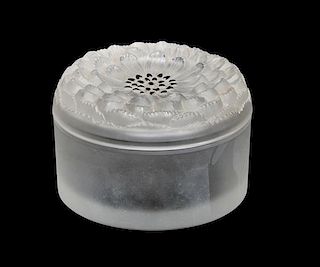 A Lalique Molded and Frosted Glass Box Diameter 3 1/2 inches.