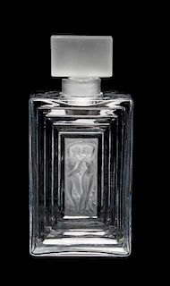 A Lalique Molded and Frosted Glass Perfume Bottle Height 8 inches.