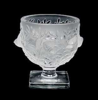 A Lalique Molded and Frosted Glass Compote Height 5 1/2 inches.