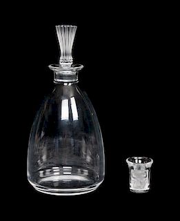 A Lalique Molded and Frosted Glass Decanter Height 10 inches.