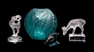 Four Lalique Glass Articles Height of first 4 1/2 inches.