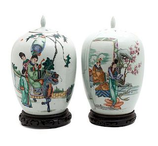 Two Chinese Export Porcelain Jars and Covers Height 14 1/4 inches.