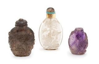 Three Snuff Bottles Height of tallest 3 1/8 inches.