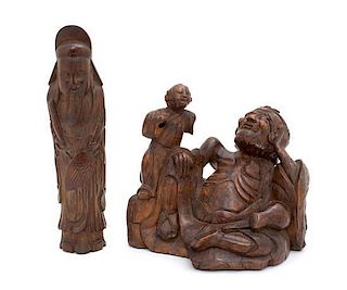 Two Carved Wood Figures Height of taller 12 inches.