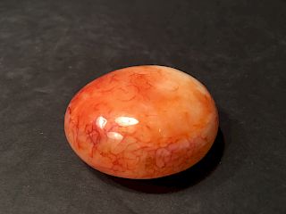 FINE Chinese Red Jade/Agate Pebble, 2 1/4" dia x 1" thick