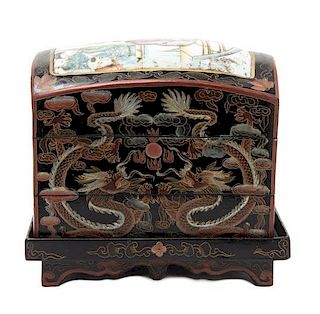 A Chinese Lacquer Stacking Box Height 8 inches.
