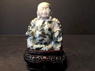 OLD Chinese Soup Stone Lohan on Stand,  4 1/4" high, 19th century
