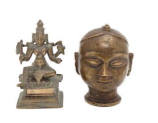 Two Indian Brass Figures Height of taller 4 1/4 inches.