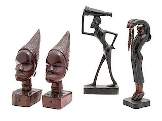 A Collection of Wood Carved African Sculptures Height of tallest 10 5/8 inches.