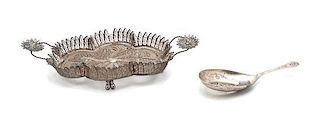 A Silver Filigree Spoon and Tray Width of tray 6 1/8 inches.