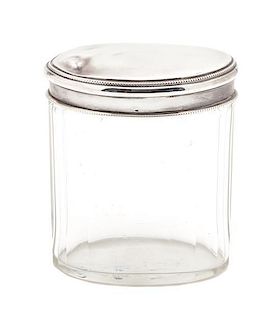 A French Silver Mounted Glass Jar Height 3 1/2 inches.