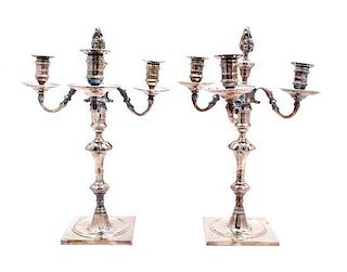A Pair of Silver Plate Three Light Convertible Candelabra Height 17 1/8 inches.