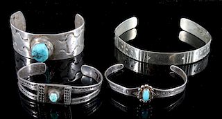 Navajo Sterling Silver & Turquoise Bracelets (4)