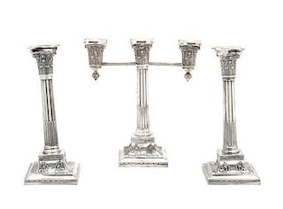 A Set of Three American Silver Candlesticks Height 10 3/4 inches.