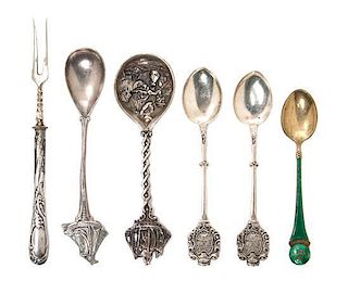 A Group of Five Silver Souvenir Spoons Length of longest 5 1/8 inches.
