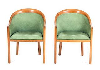 A Pair of Upholstered Tub Style Chairs Height 32 3/8 inches.