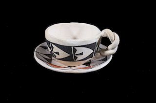 Acoma Handmade Polychrome Pottery Tea Cup & Saucer