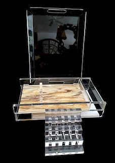 Four Lucite Articles Length of tray 16 inches.