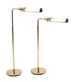 Pair of Brass Casella Pharmacy Lamps Height 32 3/4 inches.