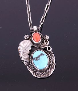 Navajo Sleeping Beauty Turquoise & Coral Necklace