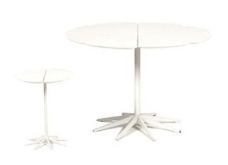A Painted Wood and Metal Petal Dining Table Height 28 1/2 x diameter 42 inches.