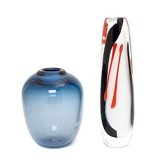 Two Blown Glass Vases Height of taller 10 1/4 inches.