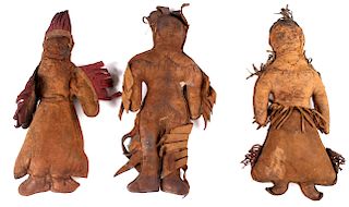 Three Native American Handmade Leather Dolls