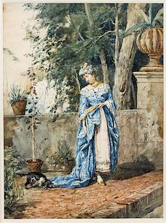 Cesare Auguste Detti, (Italian, 1847-1914), Woman in a Blue Dress, 1870