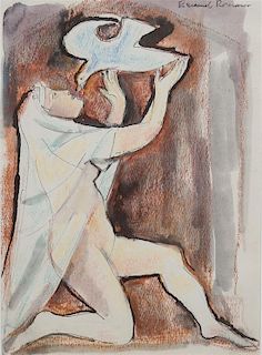 Emanuel Glicenstein Romano, (American, 1897-1984), Nude Woman with Bird