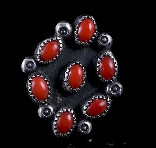 Navajo Sterling & Ox Blood Coral Trade Ring