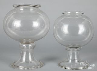 Two blown colorless glass apothecary jars