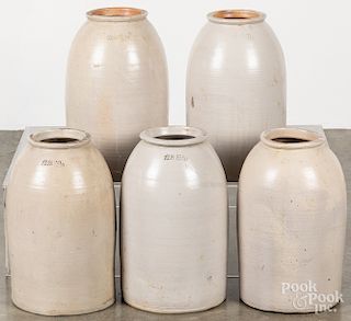 Set of five stoneware crocks