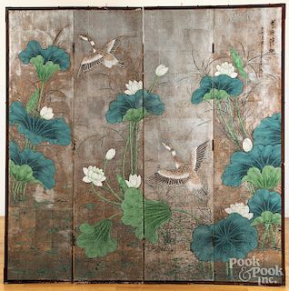Chinese or Japanese four-part folding screen