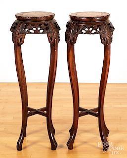 Pair of Chinese marble top plant stands