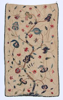 Wool Embroidered Coverlet, England, Circa 1700