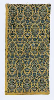 Early Continental Gold/Blue Silk Damask Textile Panel