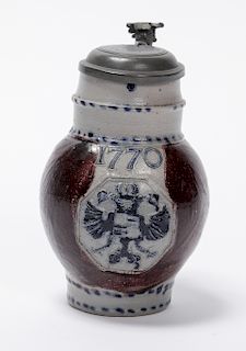 German/Austrian "1770" Cobalt Blue Stoneware Stein  
