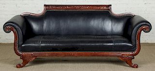Antique Chaise Lounge, Wood with Leather Upholstery