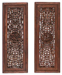 Pair of Intricately Carved Antique Chinese Wood Panels